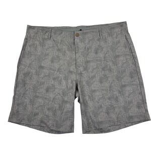Caribbean Joe Mens‎ 40 Gray Palm Leaf Print Flat Front Shorts Hawaiian Beach